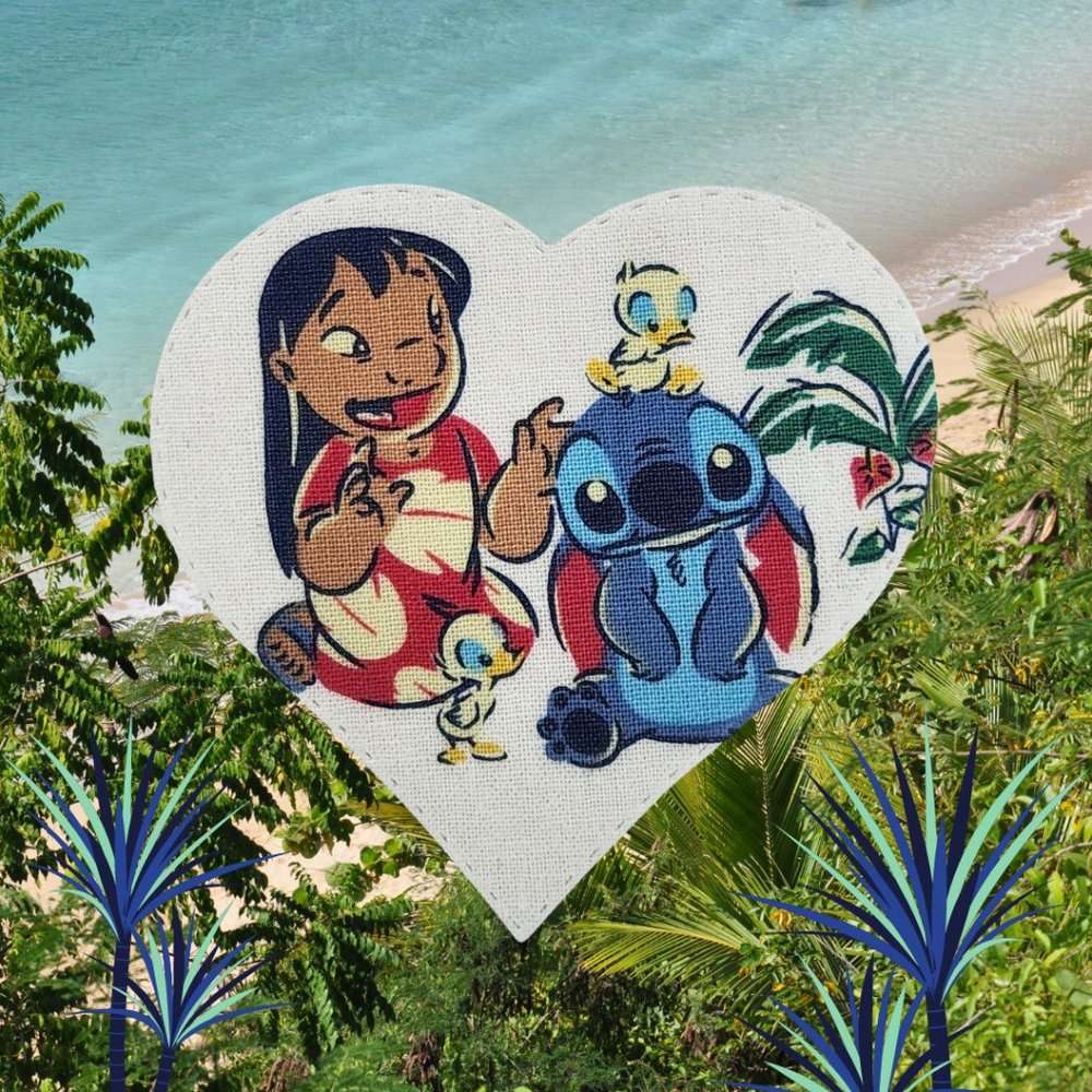 Lilo and Stitch Iron On Heart Patch Fabric Motif Applique